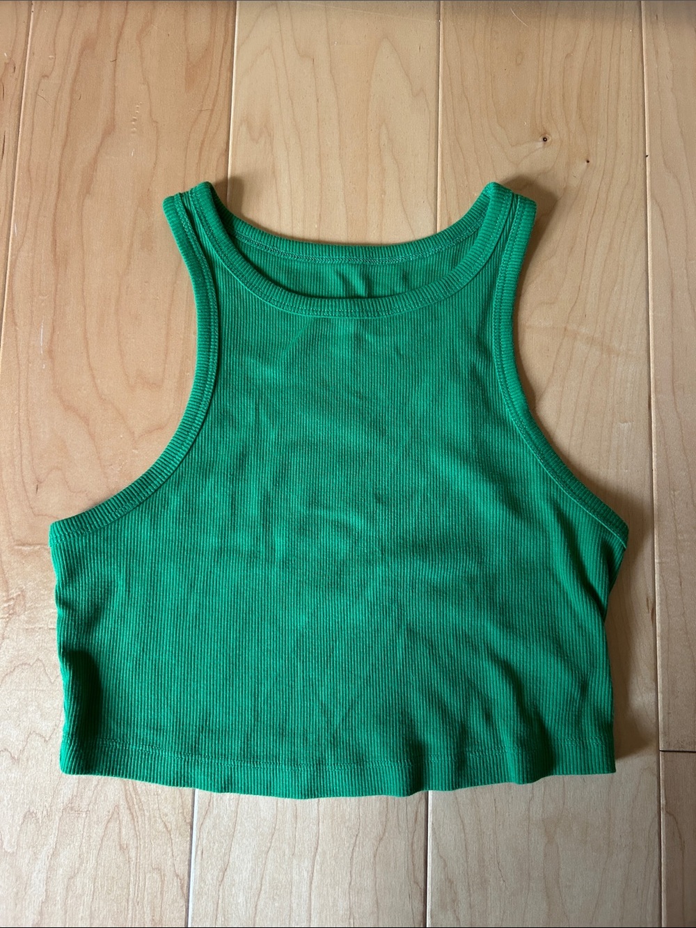 Green Ribbed Crop Tank Top - S